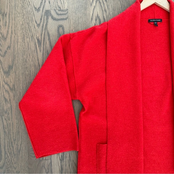 Eileen Fisher Lightweight Boiled Wool Kimono Sweater Jacket in Red Size Small - Picture 3 of 8